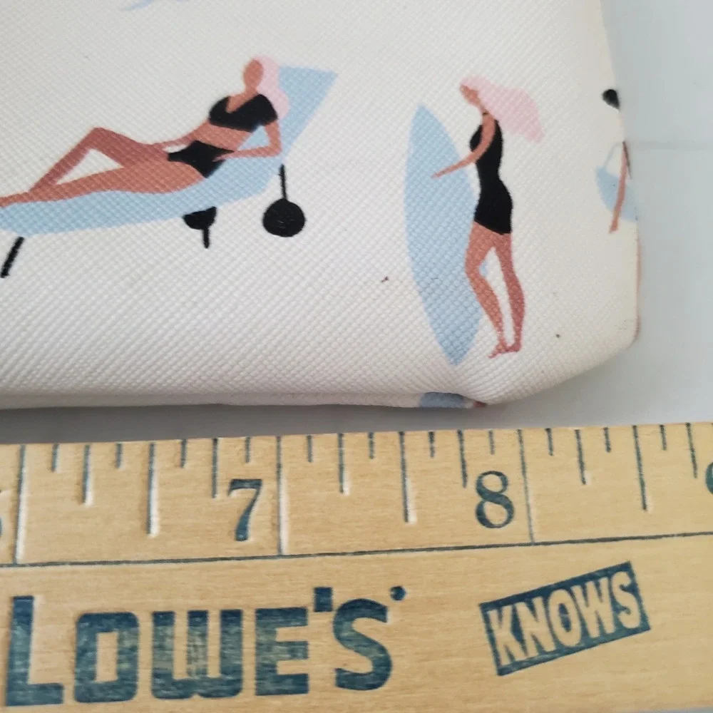 Ruby + Cash On Holiday Beach Print Makeup Bag Pouch Cream Gold Zipper